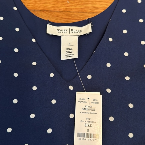 White House Black Market, Navy Tank Top, reversible, polka dot, small  NWT - Picture 2 of 2